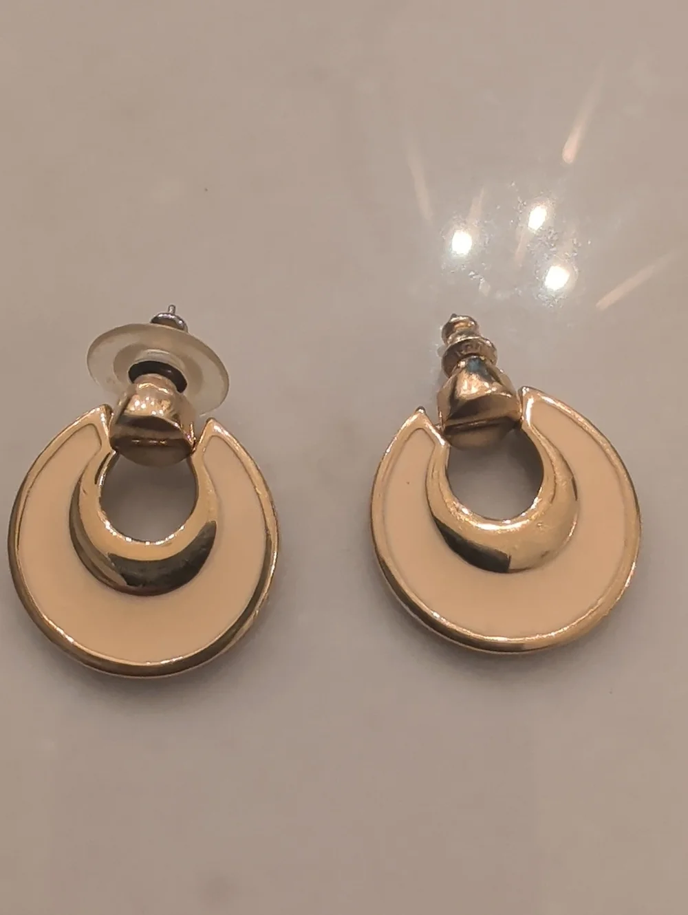Napier Gold and Cream Crescent Hoop Earrings